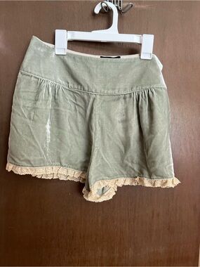 Zara x Kate Moss Sage Green Velvet Lace Trim Women's Shorts
